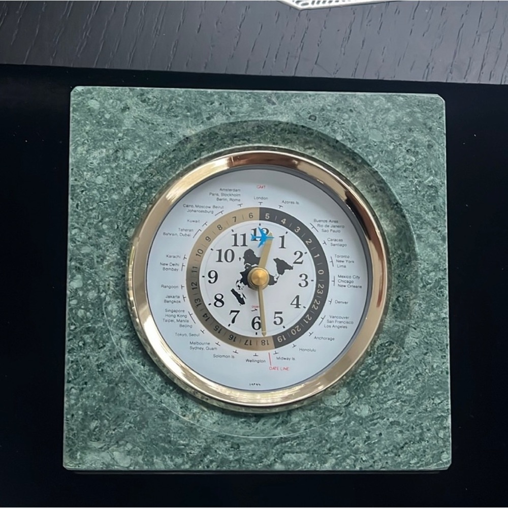 Brand new senator green marble world time clock.  3.5 pounds, includes gift box